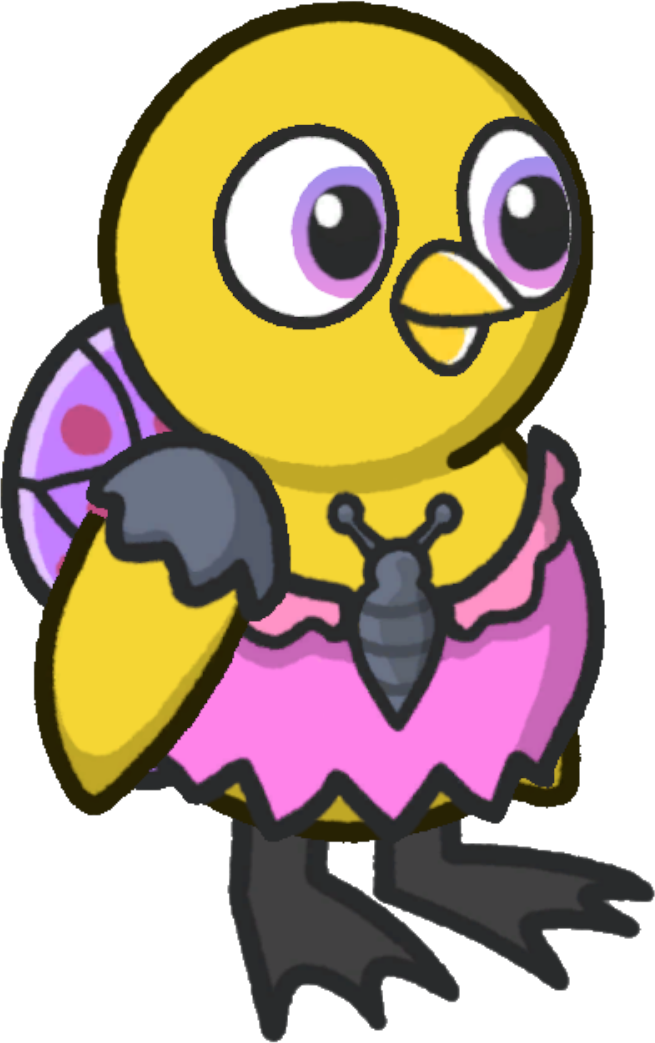 Side view of a yellow duck wearing Butterfly Costume