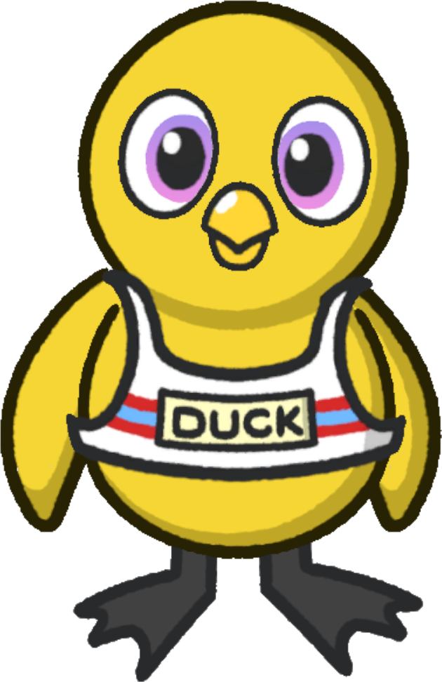 Front view of a yellow duck wearing Marathon gear