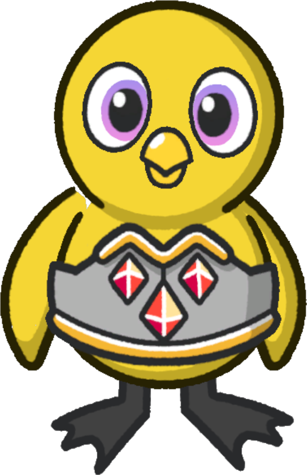 Front view of a yellow duck wearing Crystal cuirass