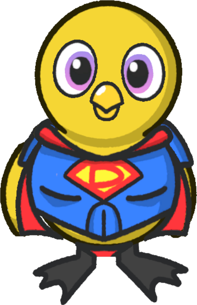 Front view of a yellow duck wearing Superhero cape
