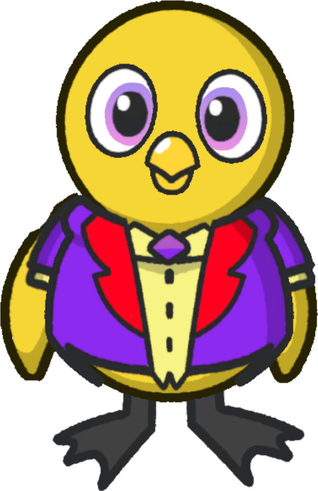 Front view of a yellow duck wearing Scruffy's Jacket