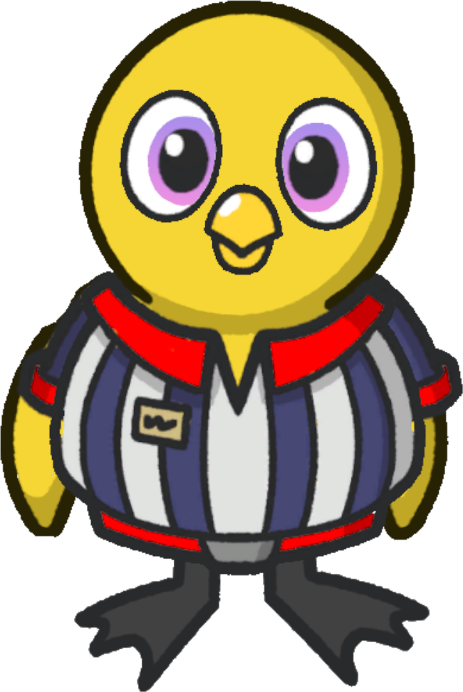 Front view of a yellow duck wearing Referee Shirt