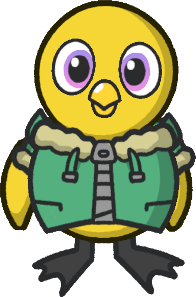 Front view of a yellow duck wearing Coat