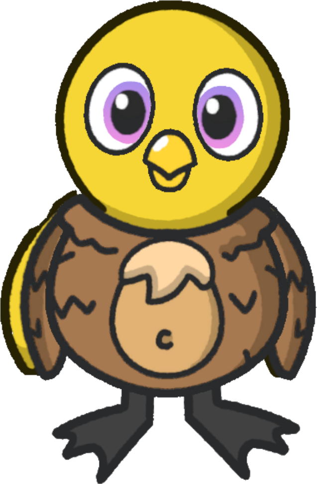 Front view of a yellow duck wearing Squirrel costume