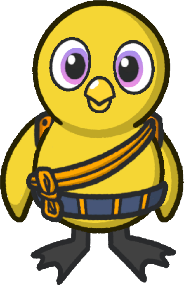 Front view of a yellow duck wearing Harness