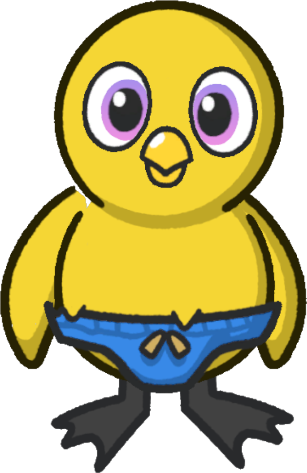 Front view of a yellow duck wearing Speedos