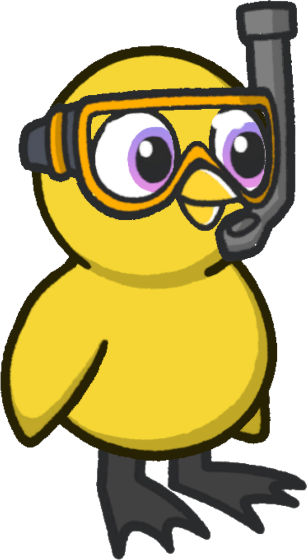 Snorkeling gear, colour option 2, on a yellow duck