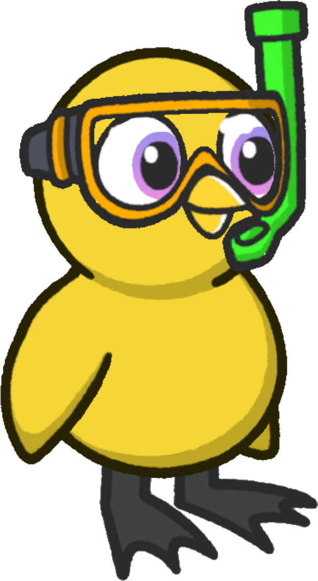 Snorkeling gear, colour option 4, on a yellow duck