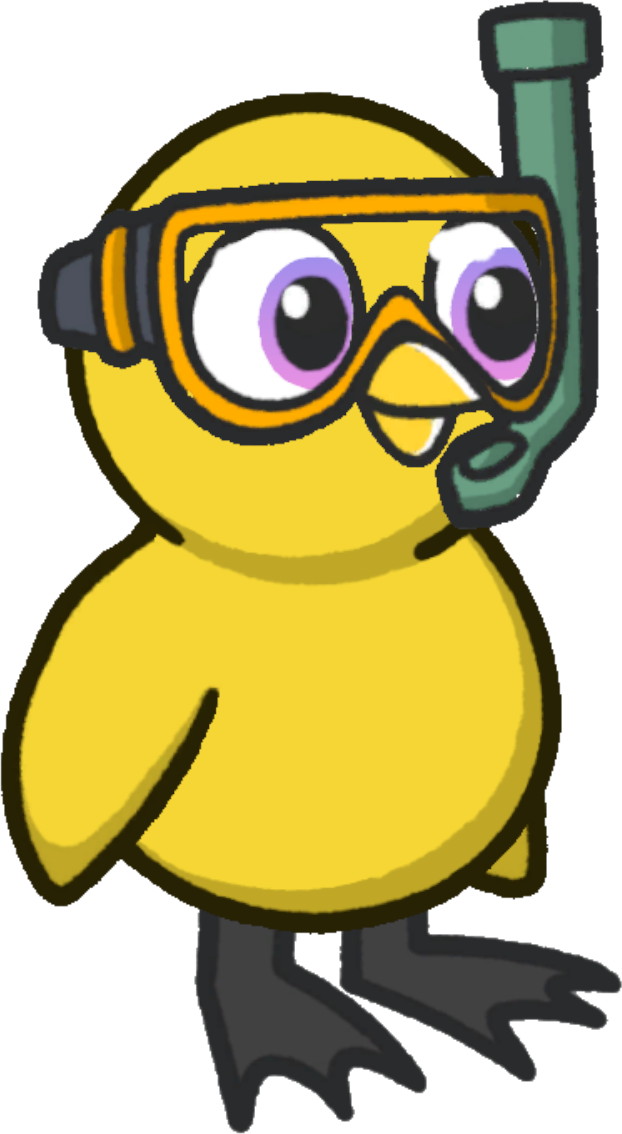 Snorkeling gear, colour option 6, on a yellow duck