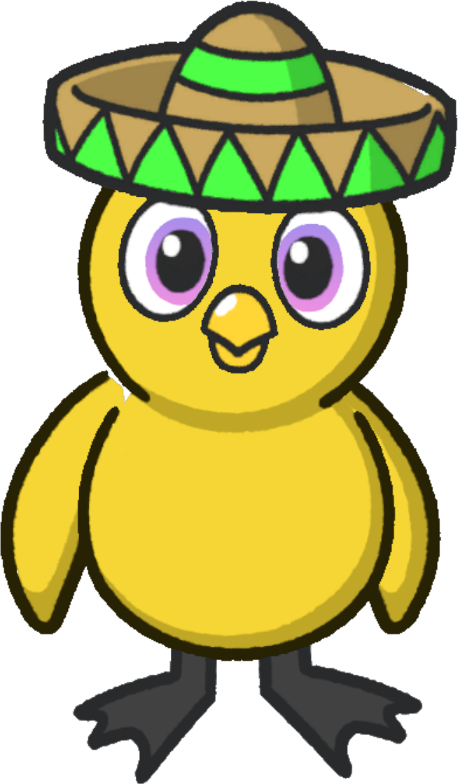 Front view of a yellow duck wearing Sombrero
