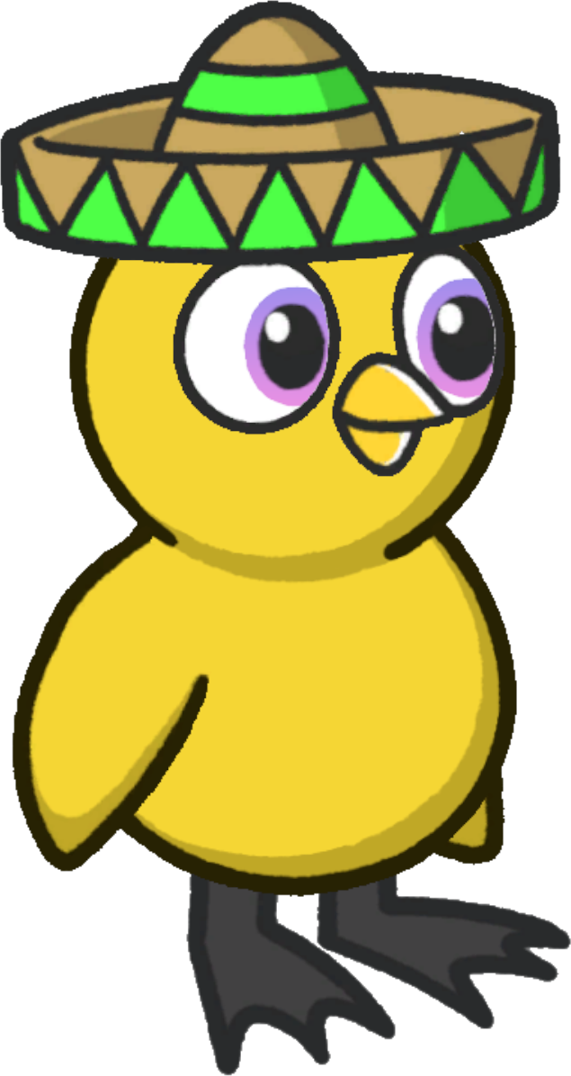 Side view of a yellow duck wearing Sombrero