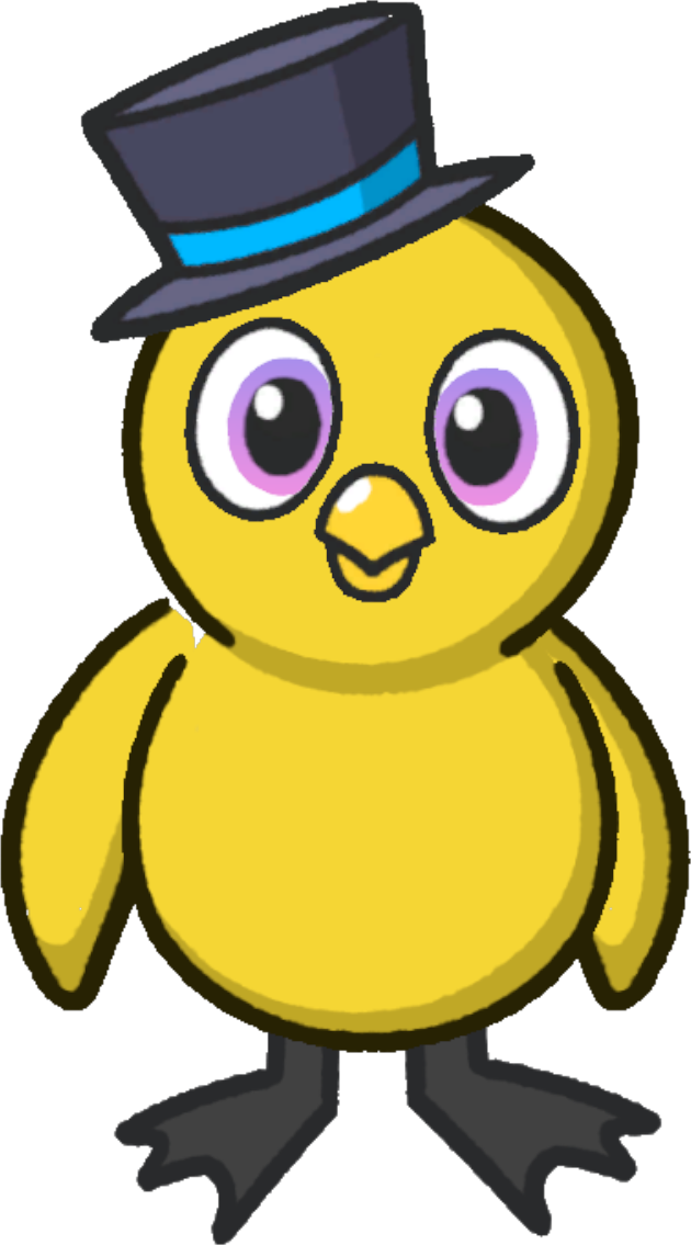 Front view of a yellow duck wearing Top hat