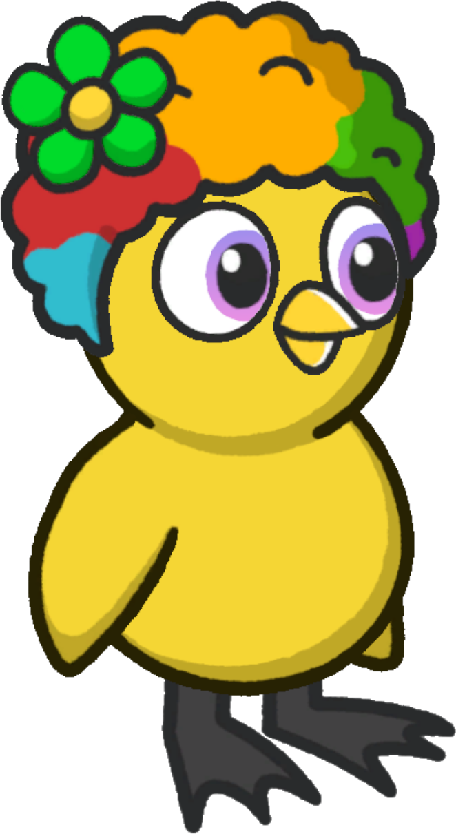 Clown wig, colour option 2, on a yellow duck