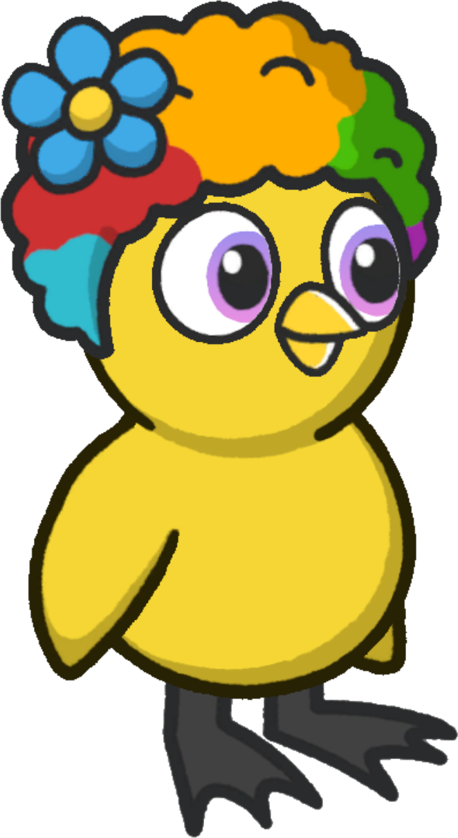 Clown wig, colour option 3, on a yellow duck