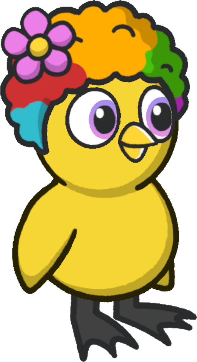 Clown wig, colour option 4, on a yellow duck