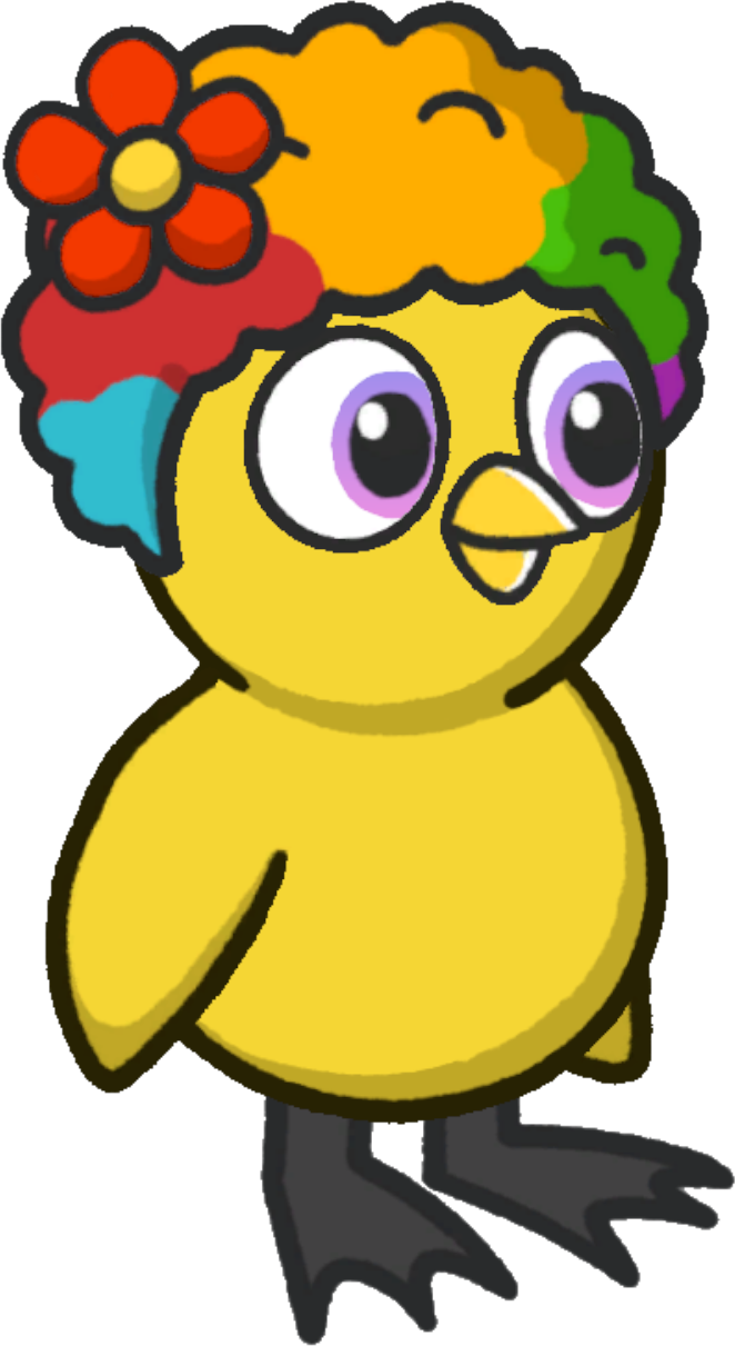 Clown wig, colour option 5, on a yellow duck