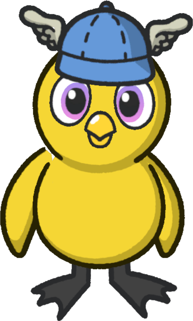 Front view of a yellow duck wearing Wing cap