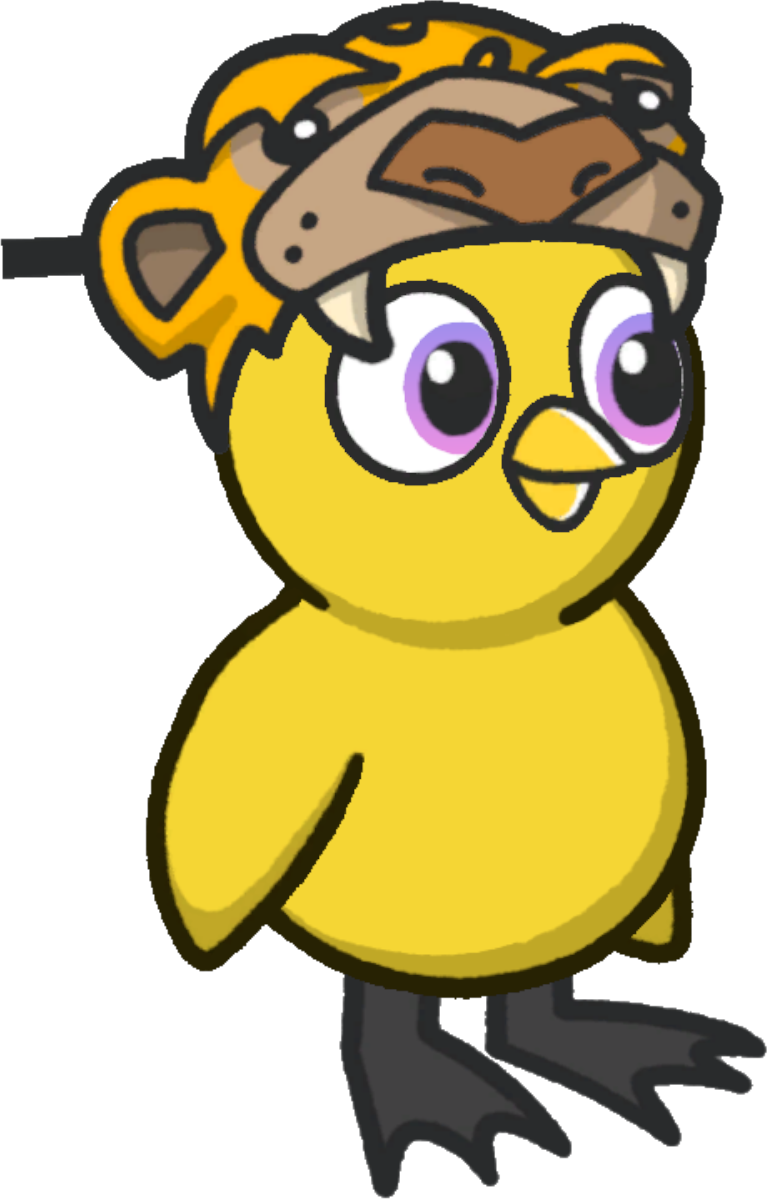 Side view of a yellow duck wearing Cheetah hat