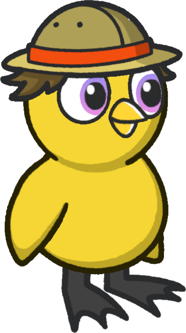 Side view of a yellow duck wearing Safari hat