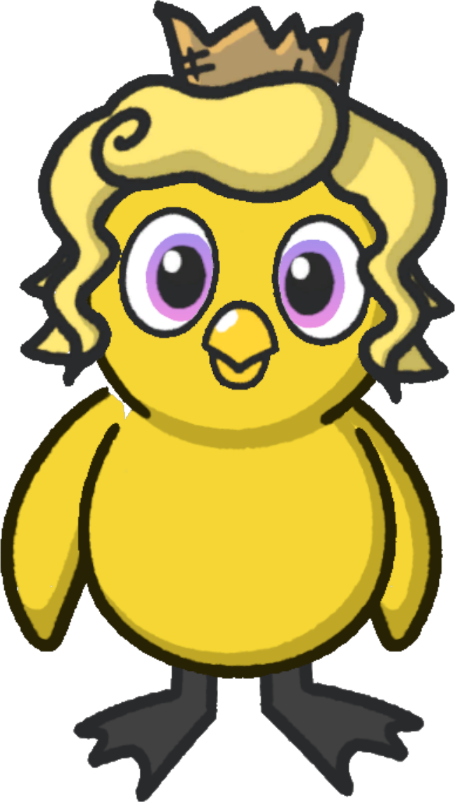 Front view of a yellow duck wearing Powdered wig