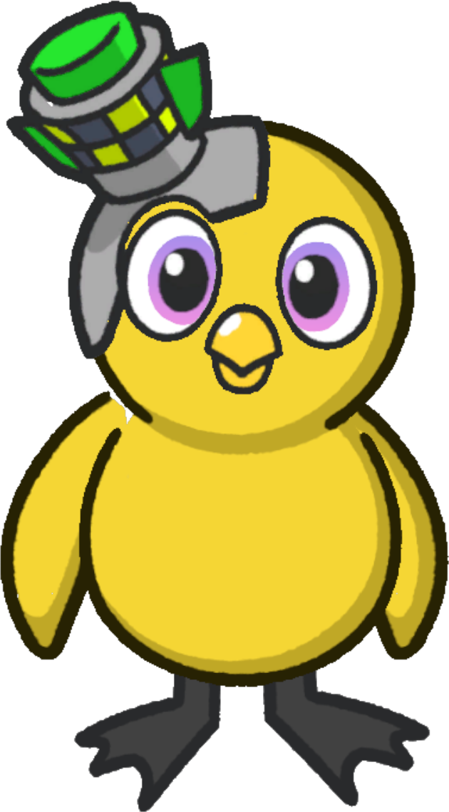 Front view of a yellow duck wearing Rocket head