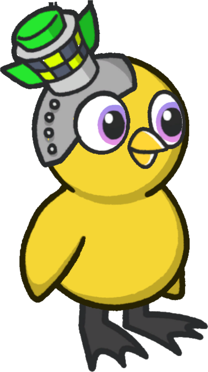 Side view of a yellow duck wearing Rocket head