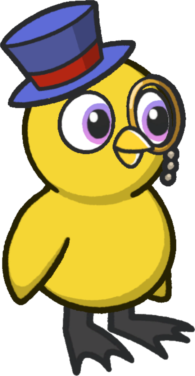 Side view of a yellow duck wearing Sir Gordington's Monocle