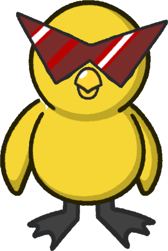 Front view of a yellow duck wearing Gordo's Glasses