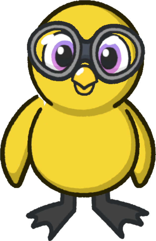 Front view of a yellow duck wearing Goggles
