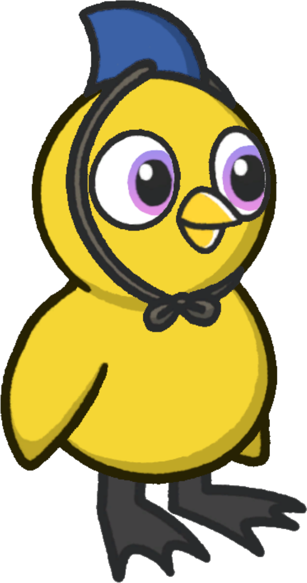 Side view of a yellow duck wearing Fake shark fin