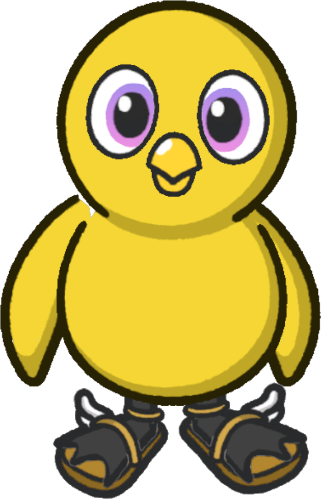 Front view of a yellow duck wearing Icarus boots