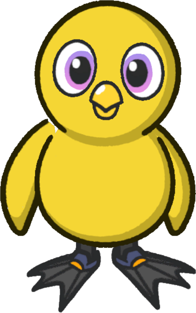 Front view of a yellow duck wearing Flippers