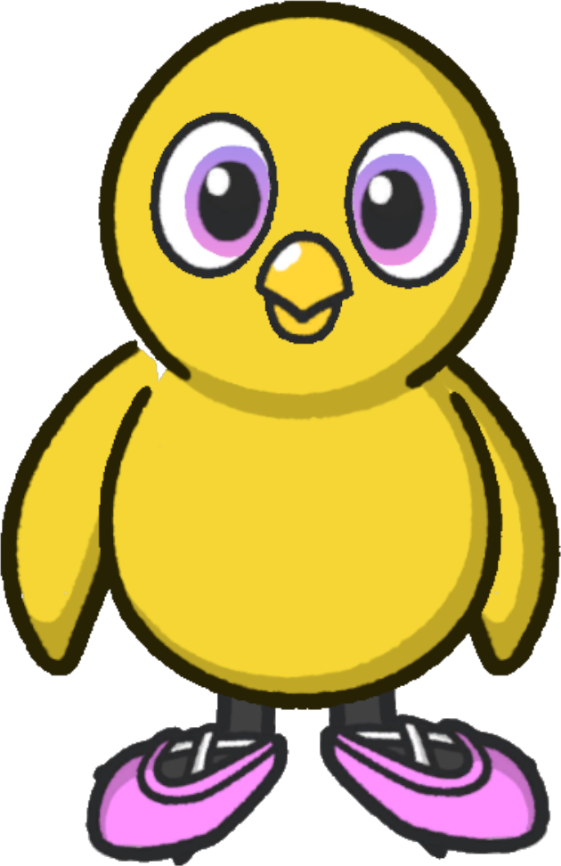 Front view of a yellow duck wearing Ballet flats