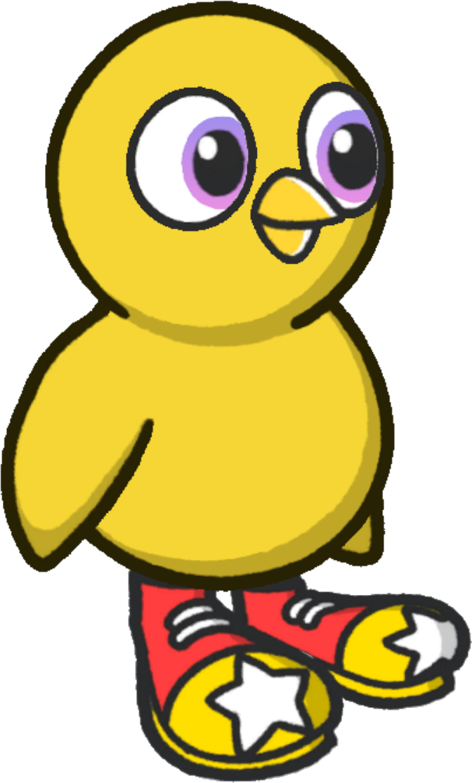 Side view of a yellow duck wearing Clown shoes