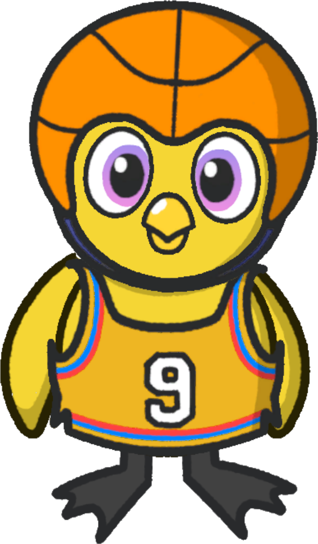 Front view of a yellow duck wearing Basketball Outfit
