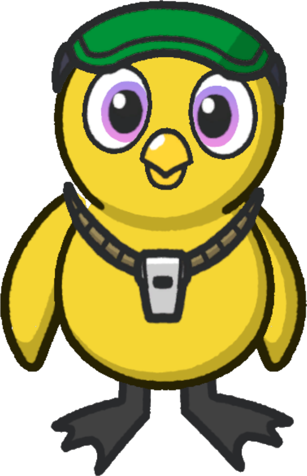 Front view of a yellow duck wearing Coach Outfit