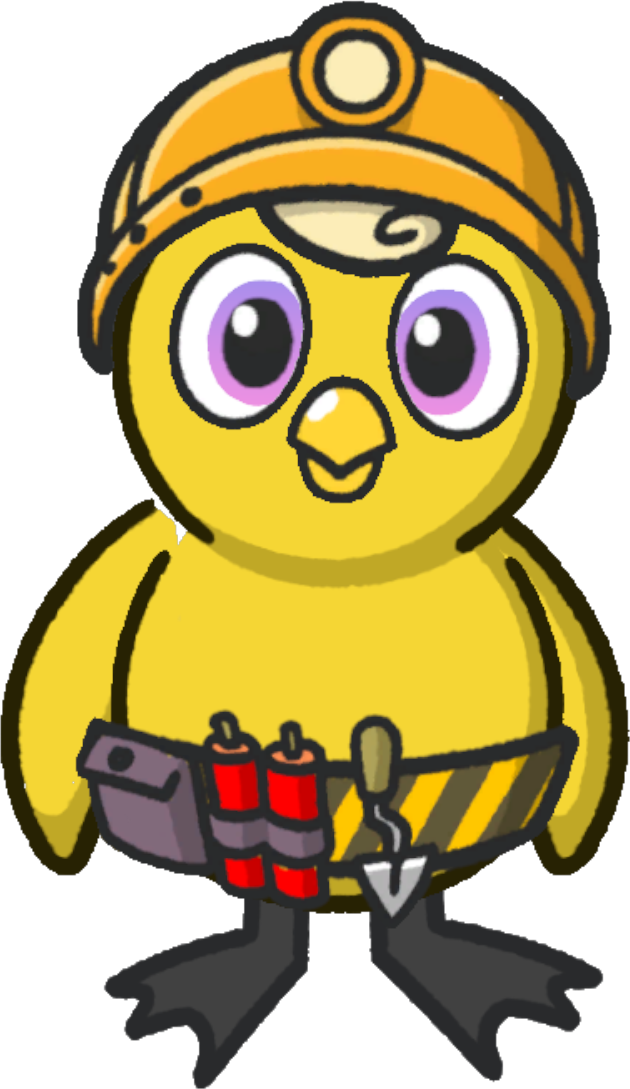 Front view of a yellow duck wearing Demolition Outfit