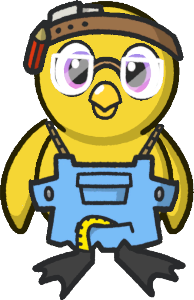 Front view of a yellow duck wearing Carpenter Outfit