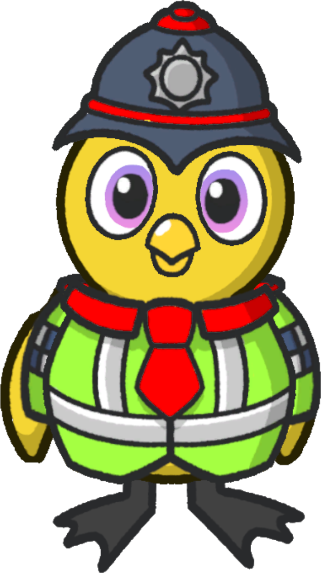 Front view of a yellow duck wearing Police Outfit