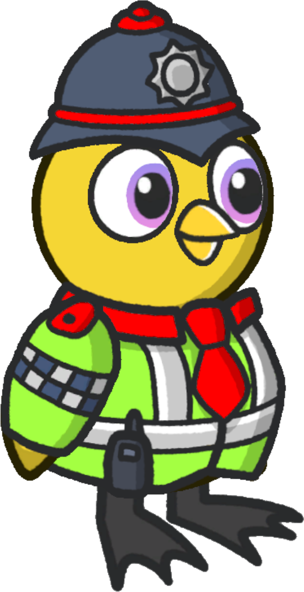 Side view of a yellow duck wearing Police Outfit