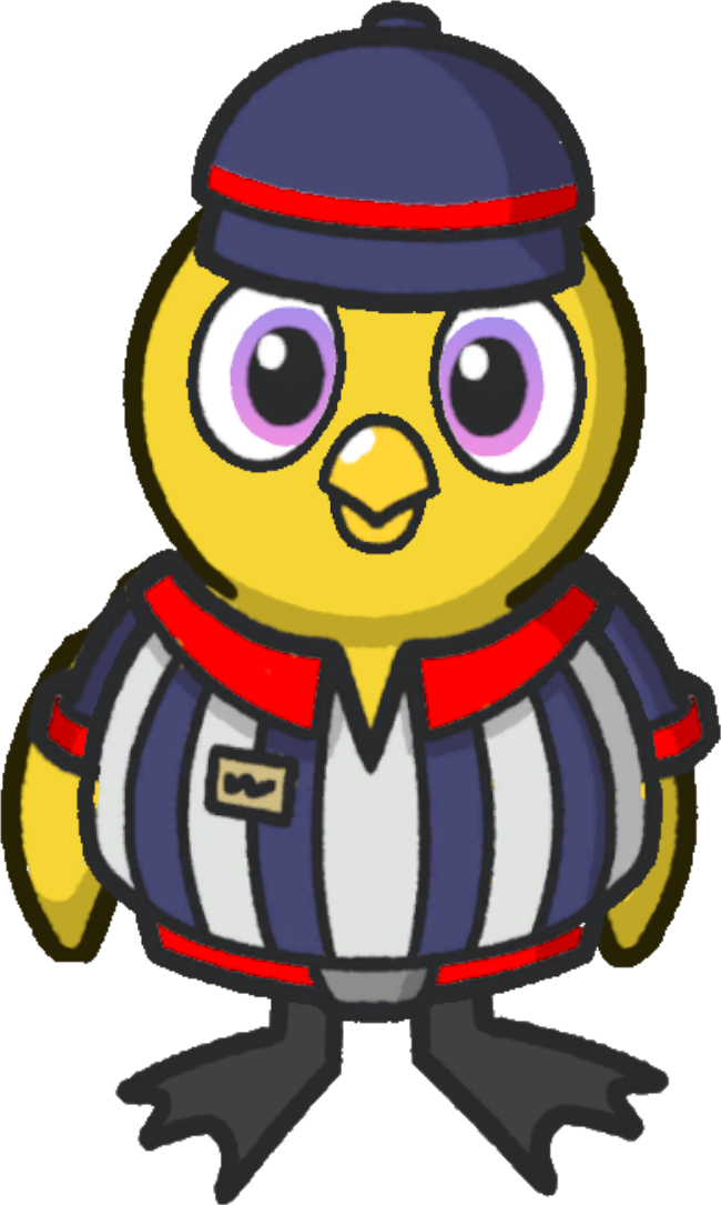 Front view of a yellow duck wearing Referee Outfit