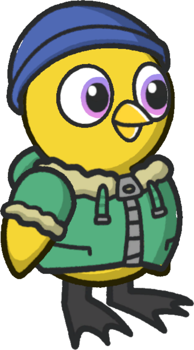 Side view of a yellow duck wearing Winter Outfit