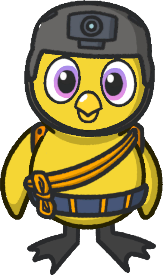 Front view of a yellow duck wearing Action Sports Outfit