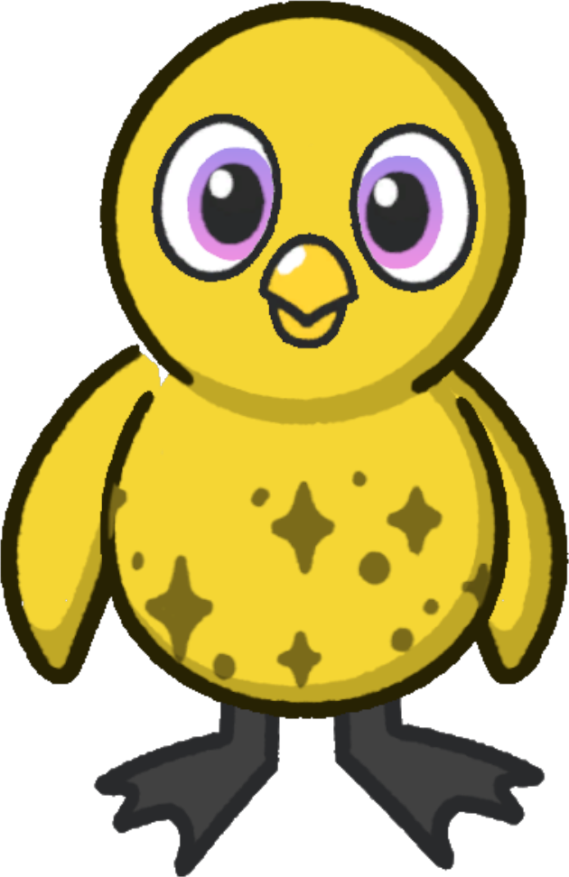 Front view of Sparkles Tattoo on a yellow duck