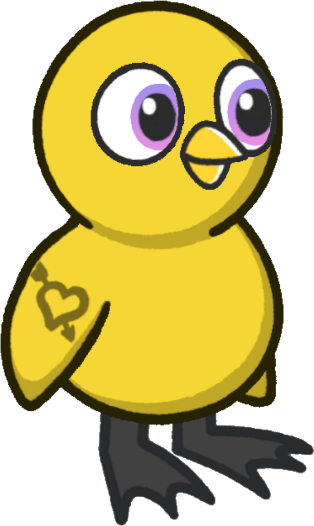 Side view of Heart Tattoo on a yellow duck